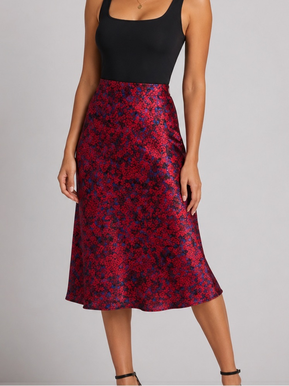 Kookai Red Floral Midi Skirt